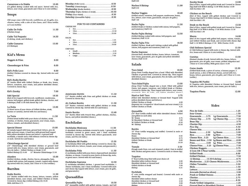 Mi Pueblo Restaurant Menu