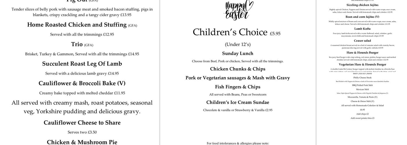 The Hare & Hounds Menu