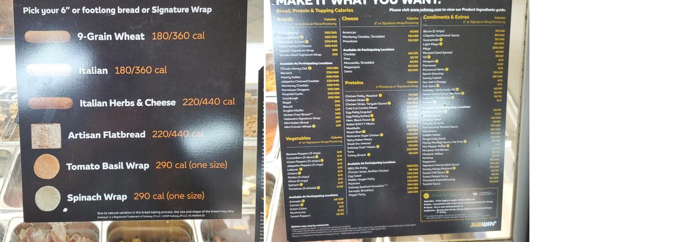 Subway Menu