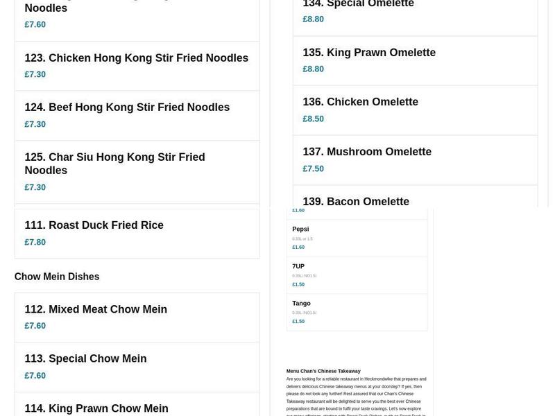 Chans Chinese Takeaway Menu