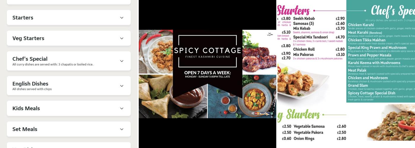 Spicey Cottage Menu