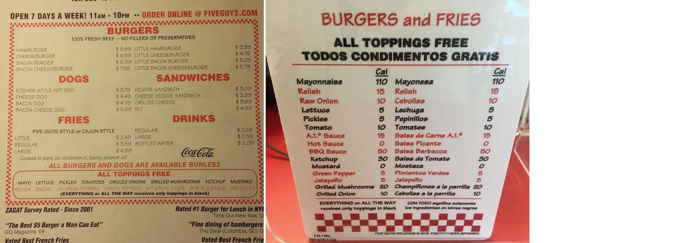 Five Guys Menu