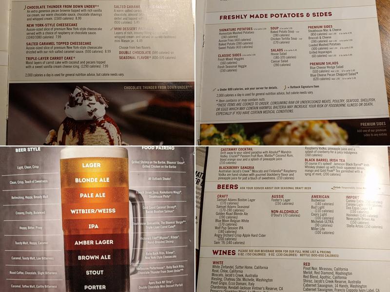 Outback Steakhouse Menu