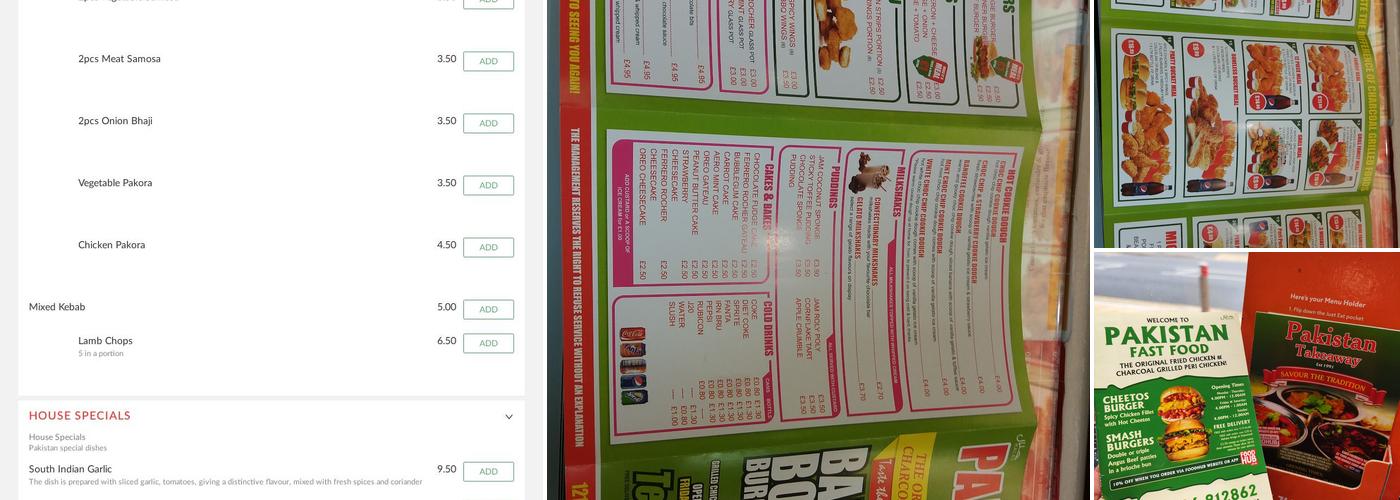 Pakistan Hot & Fast Food Takeaway Menu