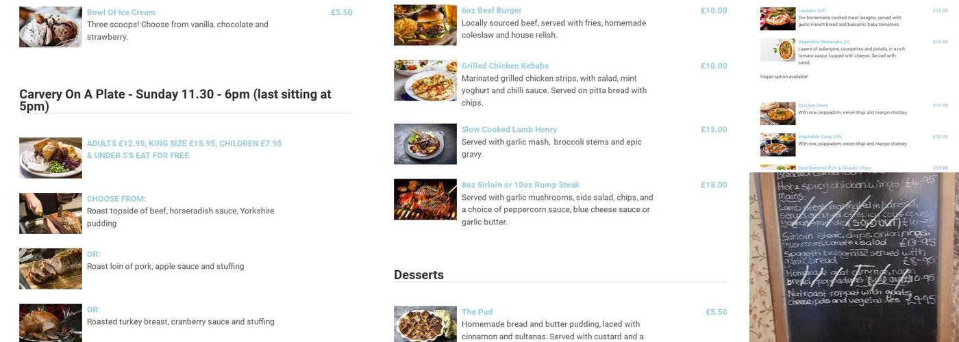 The White Lion, Heptonstall Menu