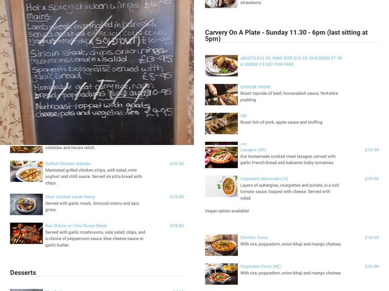 The White Lion, Heptonstall Menu
