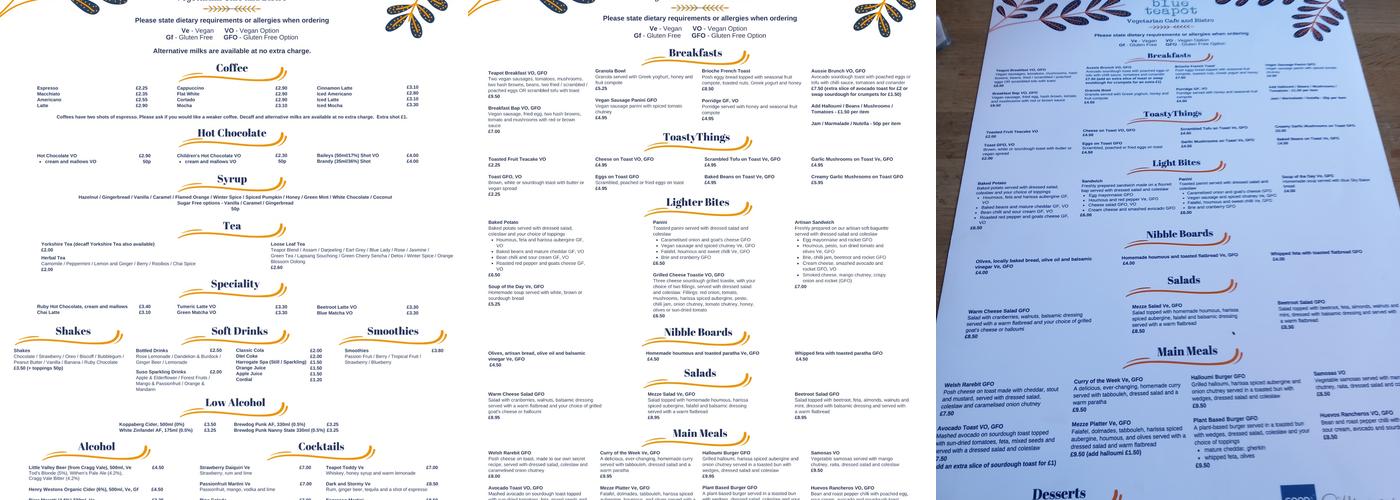The Blue Teapot Menu