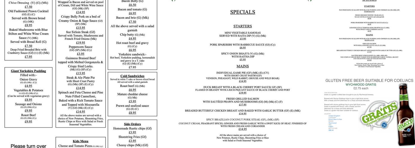 The Golcar Lily Pub and Restaurant Menu