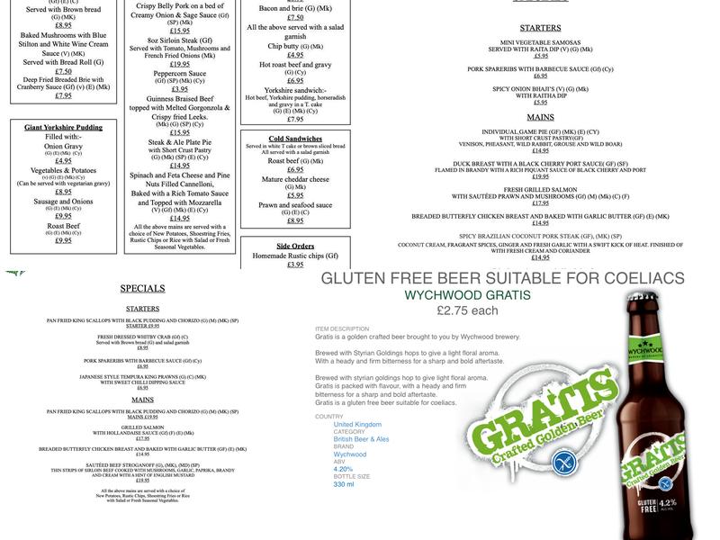 The Golcar Lily Pub and Restaurant Menu