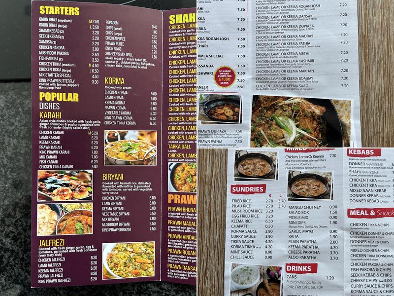 Shaheen Takeaway Menu