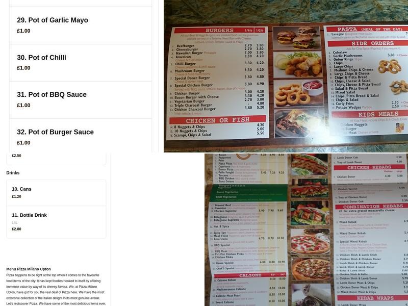 Pizza Milano Menu