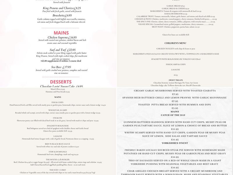 The Fox and Hounds Menu