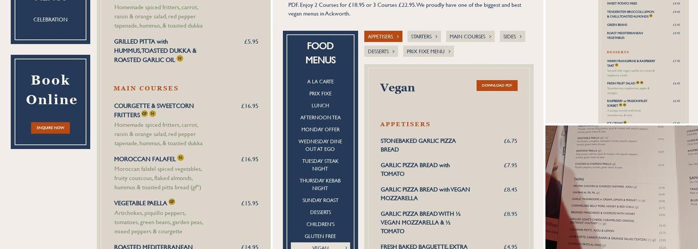 Ego at The Beverley Arms, Ackworth Menu