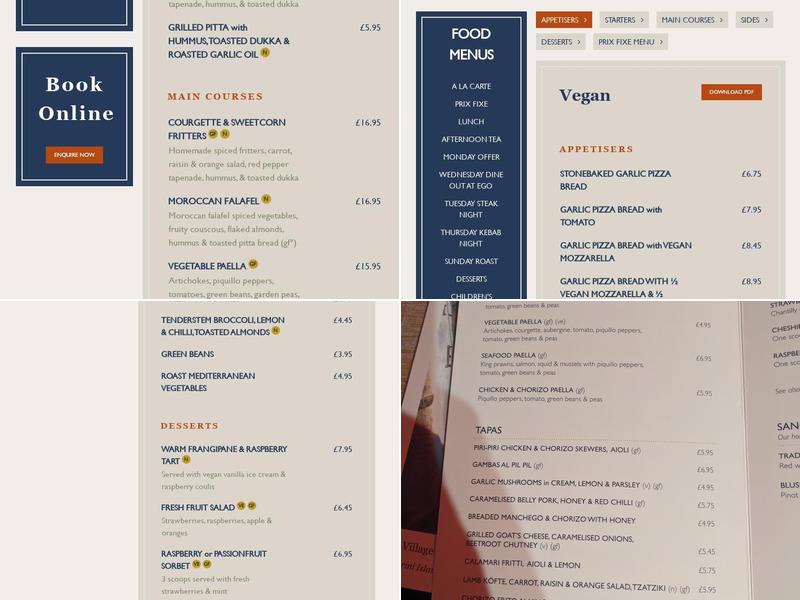 Ego at The Beverley Arms, Ackworth Menu