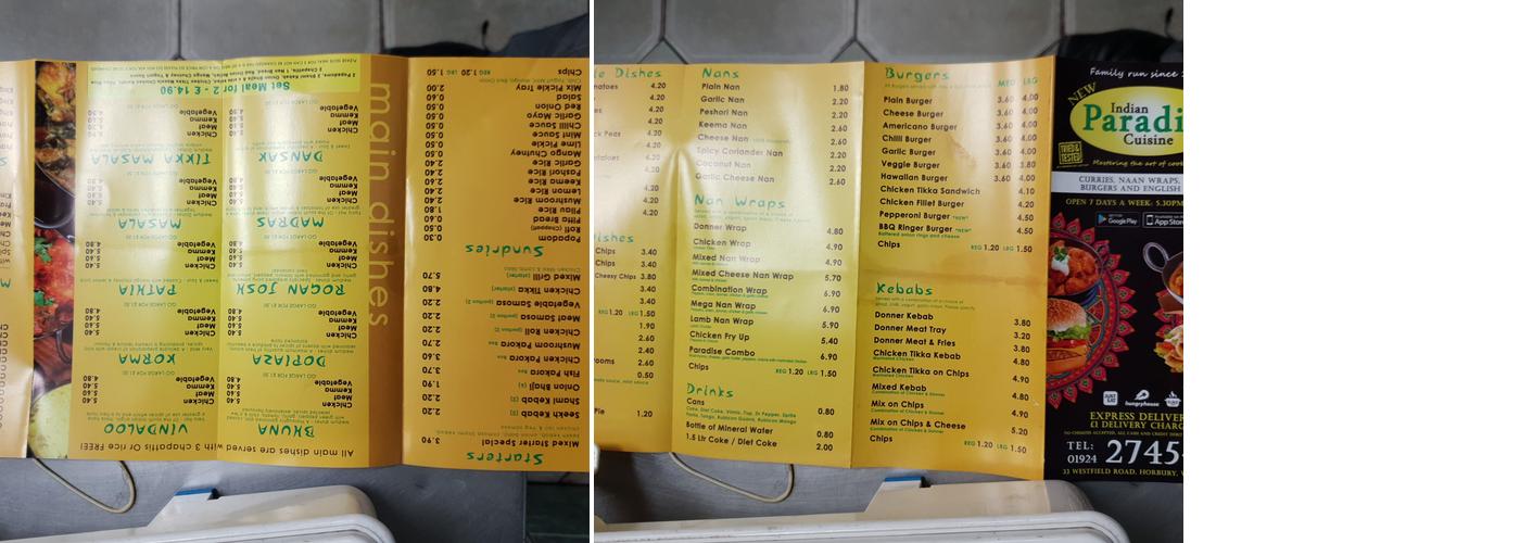 New Indian Cuisine Menu