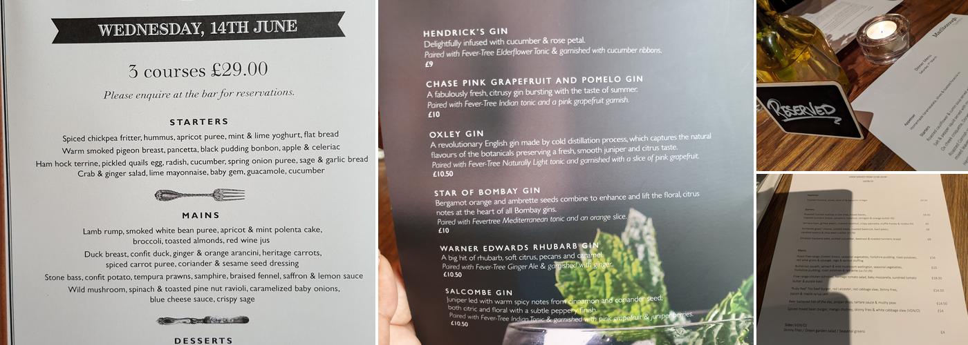 The Marlborough Tavern Bath Menu