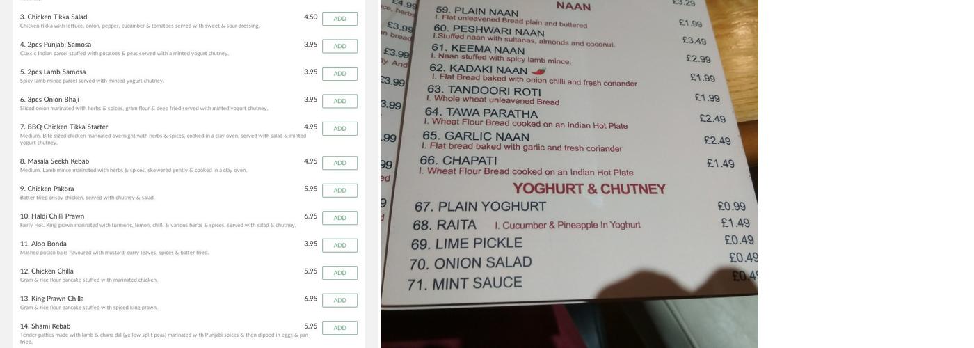 Namaste Trowbridge Menu