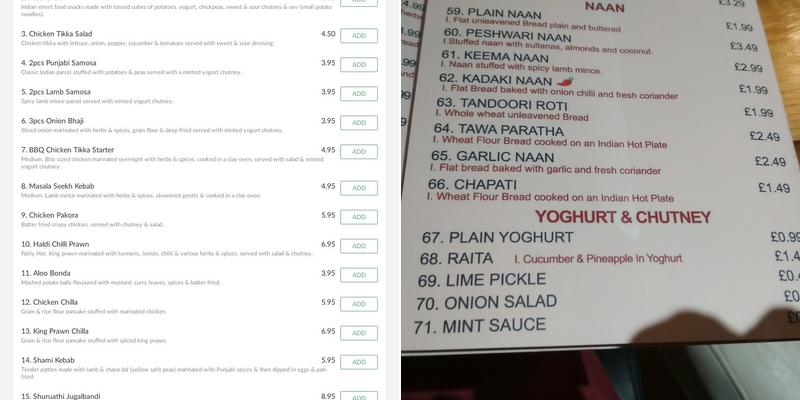 Namaste Trowbridge Menu