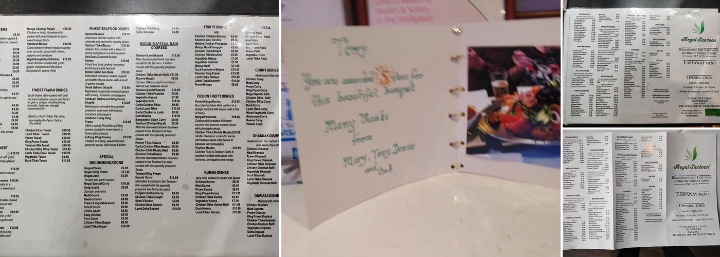 The Mogul Tandoori Menu