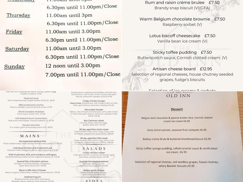 The Old Inn Menu