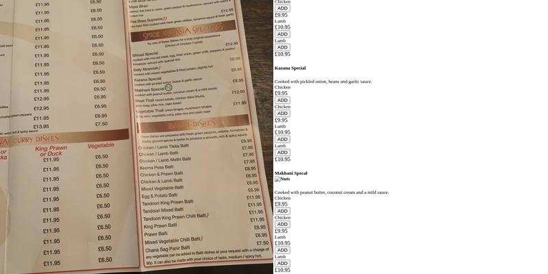 Spice of Asia Menu