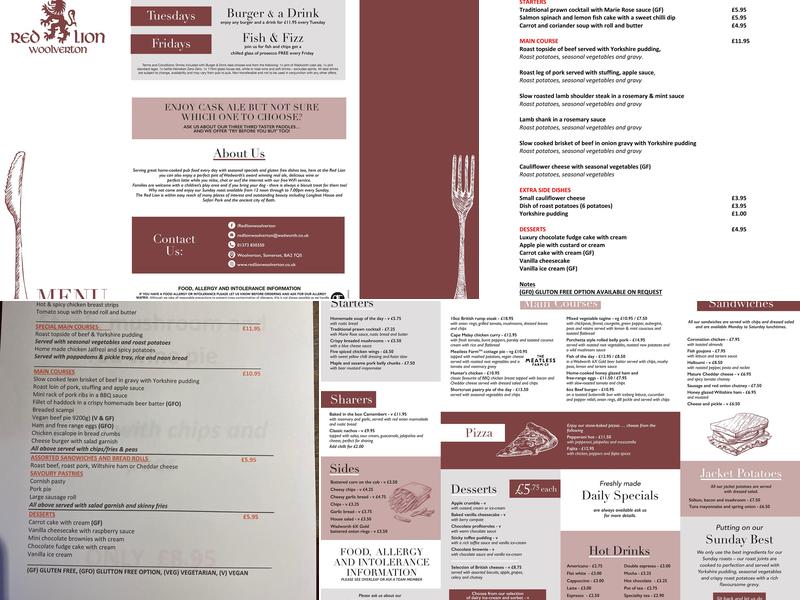 The Red Lion Menu