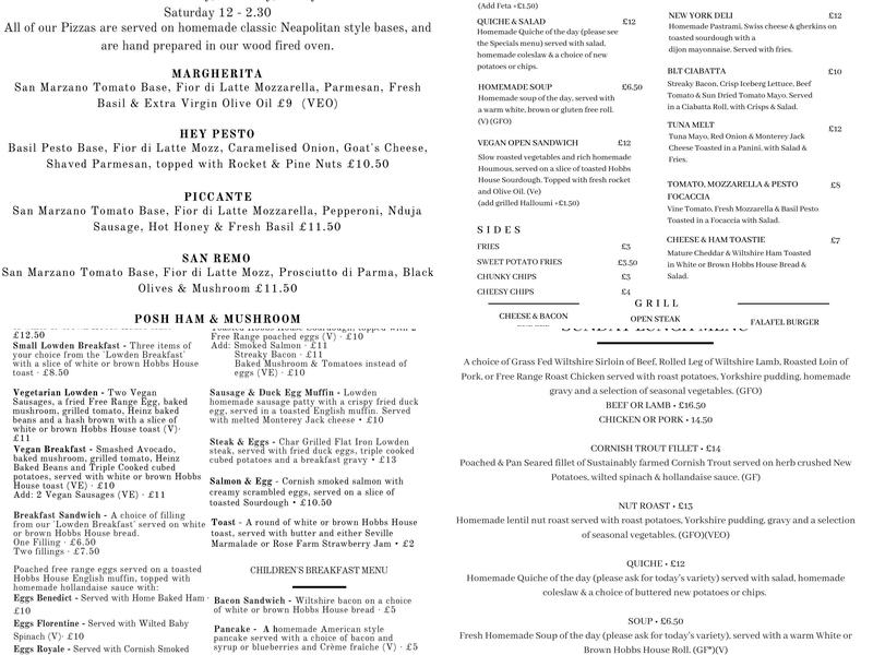 Lowden Garden Centre Menu