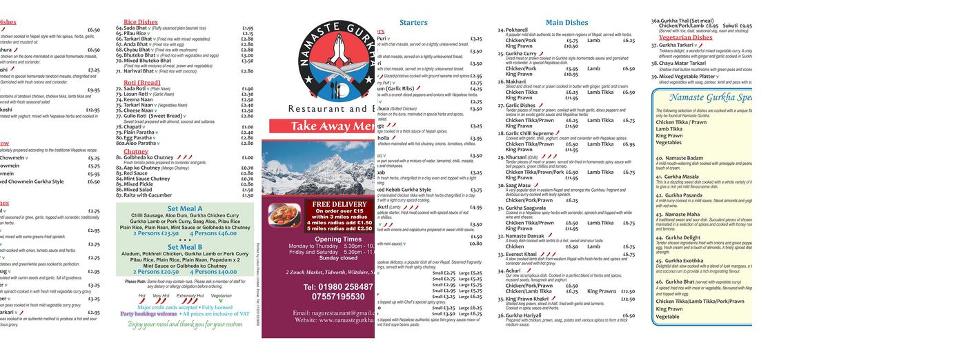 Namaste Gurkha (Tidworth) Menu