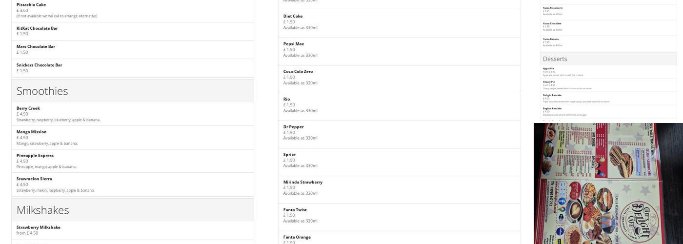 Chef's Delight Cafe Menu