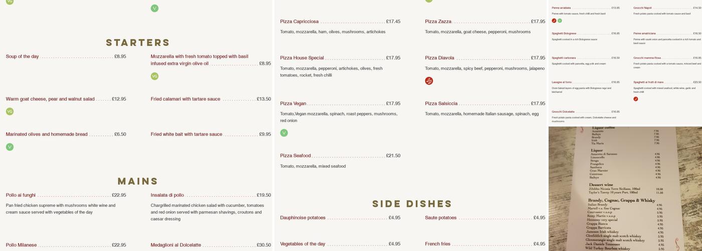 Enzee Brockenhurst Ristorante & Pizzeria Menu