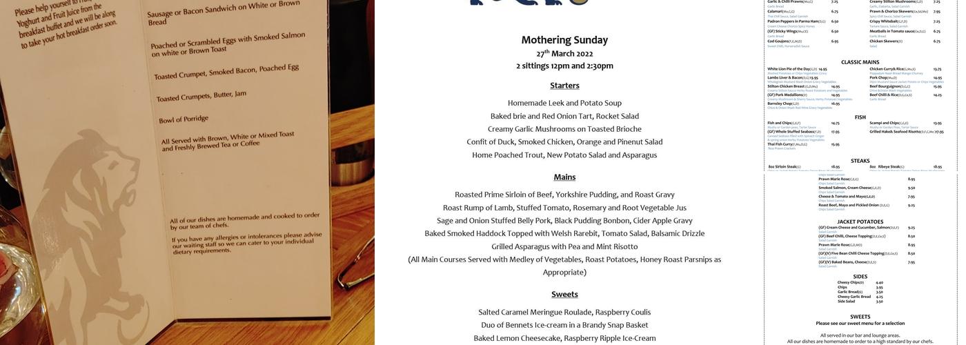 White Lion Hotel Menu