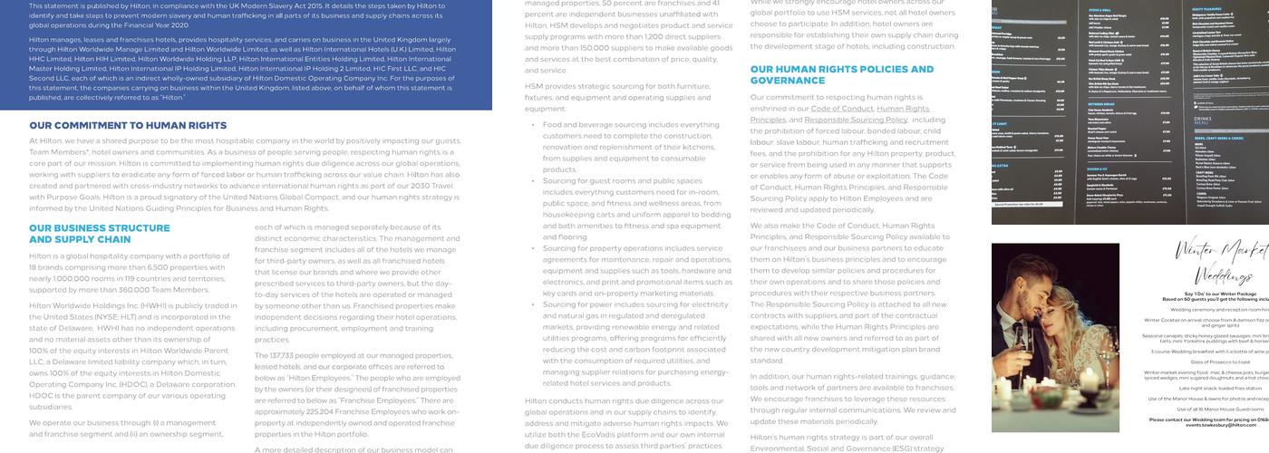 Hilton Puckrup Hall, Tewkesbury Menu