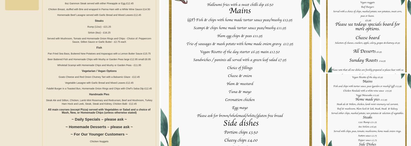 The Drum & Monkey Menu