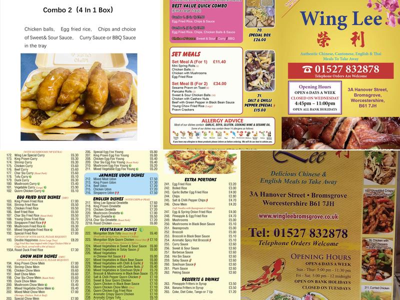 Wing Lee Bromsgrove Menu