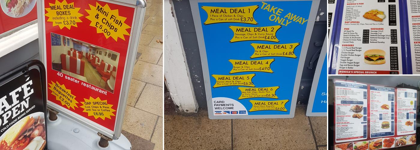 Monica's Fish Bar & Cafe Menu