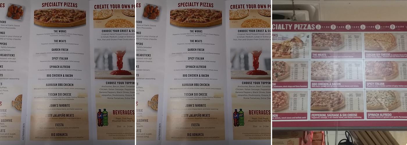 Papa Johns Pizza Menu
