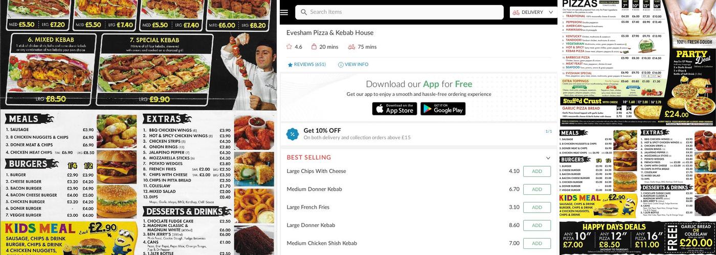 Evesham Pizza and Kebab House Menu