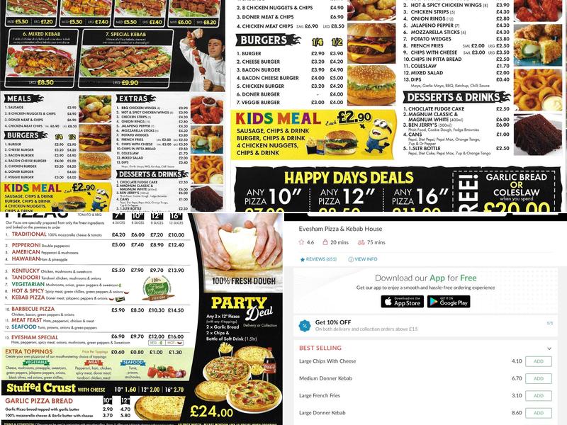 Evesham Pizza and Kebab House Menu