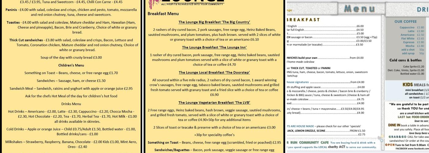 The Lounge - Alvechurch Menu