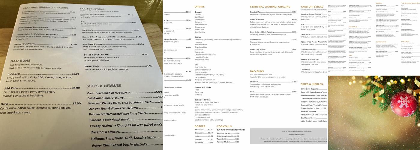 The Warwickshire Lad Menu