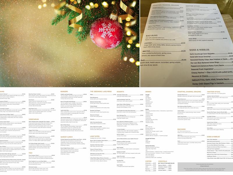 The Warwickshire Lad Menu