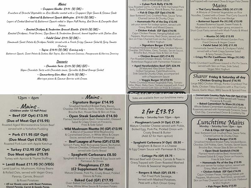 The White Hart at Hartlebury Menu