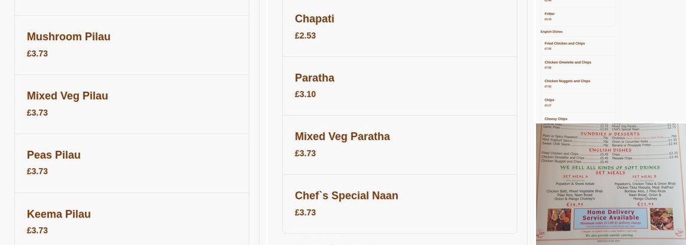 Spennells tandoori Menu