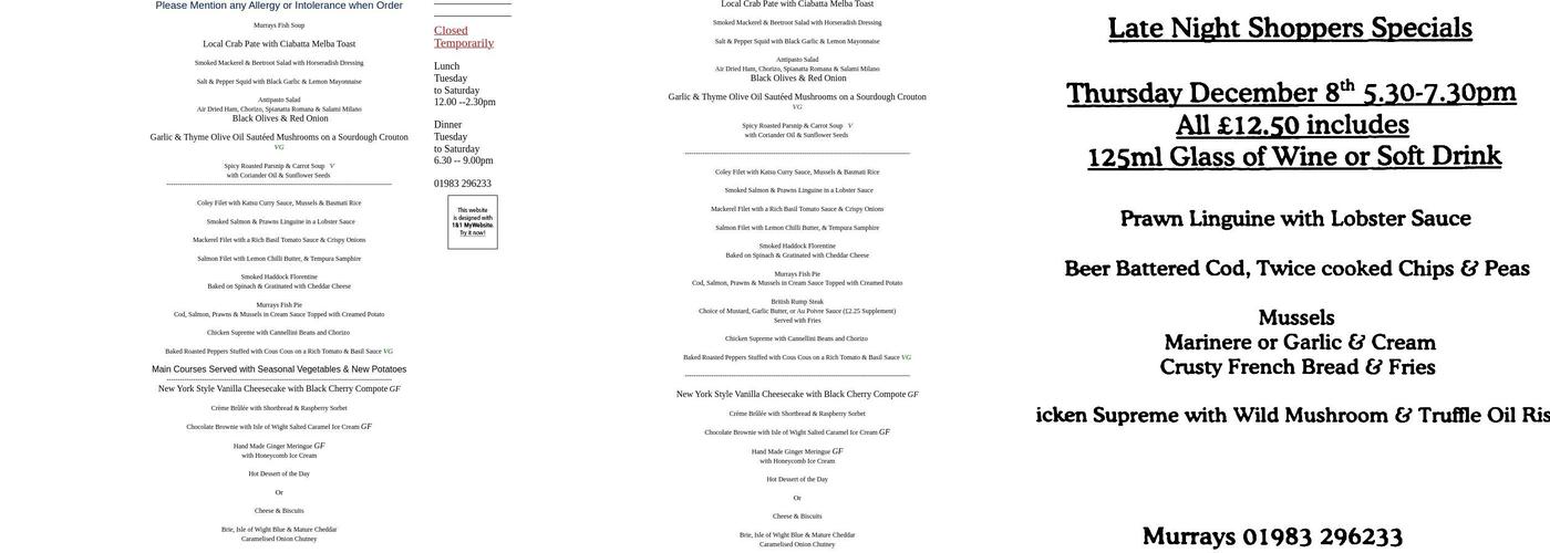 Murrays Seafood Restaurant Menu
