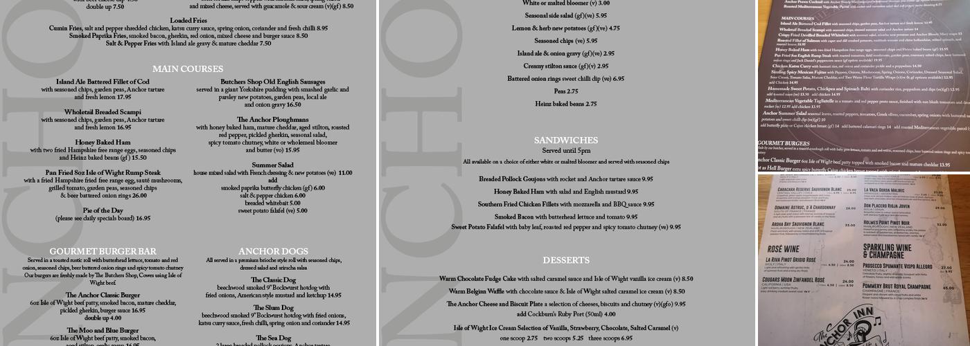 The Anchor Inn Menu