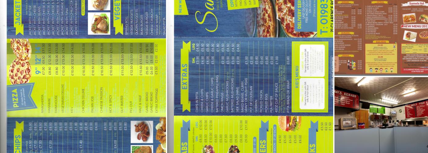 Samels of East Cowes Menu