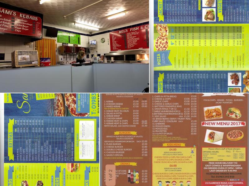 Samels of East Cowes Menu