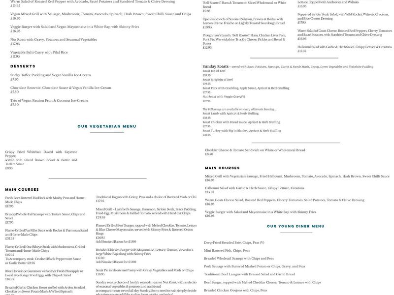 The Bell Inn, Welford on Avon Menu