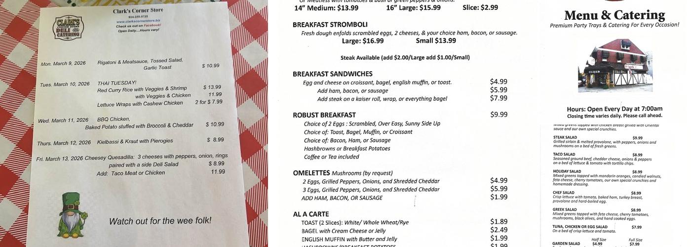 Clark's Corner Store Menu