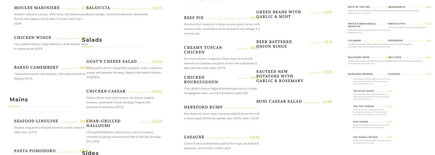 Thatched Tavern Menu